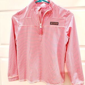 Vineyard Vines Pink and White Quarter-Zip Pullover